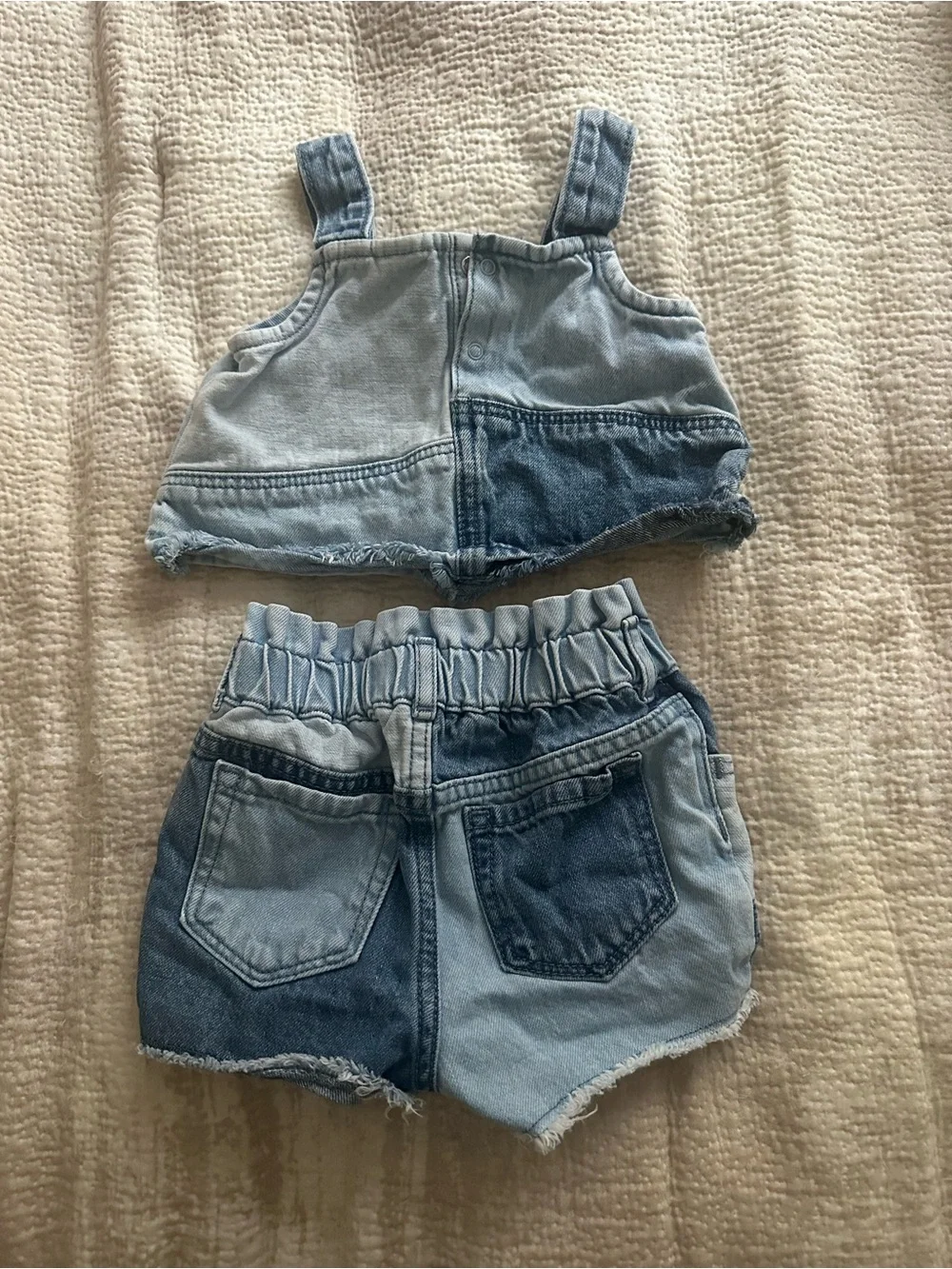 |Baby GAP| Girls Two-Tone Denim Tank & Shorts - Light and Medium Blue